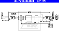 Przew?d hamulcowy elastyczny prz?d / (d?. 406mm, M10x1/M10x1) VOLVO V4