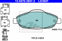 Колодки тормозные дисковые передние 13047038472 от производителя ATE