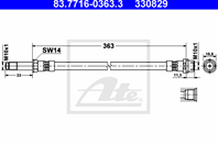 Шланг торм.пер./зад.MERCEDES SPRINTER/VW LT 363мм 2D0 611 701B