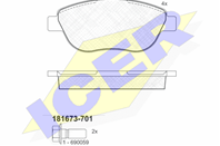 Колодки тормозные дисковые передние 181673701 от производителя ICER
