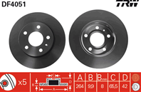 Df4051 диск тормозной opel astra meriva zafira trw
