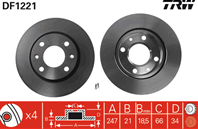 [df1221] trw диск тормозной передний  комплект из 2-х шт