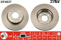 [df4037] trw диск тормозной передний  комплект из 2-х шт.