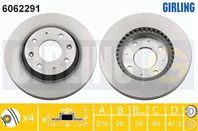Диск тормозной KIA CERATO (LD) 1.5-2.0 04- передний вент.D275мм. 6062291