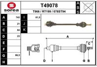 T49078 привод правый! 743mm renault twingo 1.2 jb0/1 93-01