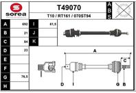 T49070 привод правый! 695mm renault express 1.0/1.1/1.4/1.6d/1.9d 81-90