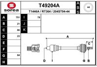 T49204a привод правый! 751mm abs renault megane 1.6i/1.9d 99-02