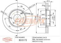 Диск тормозной передний Hyundai Elantra, Sonata, KIA Rio 00->06 высокоуглеродис