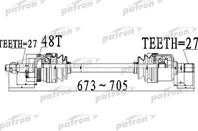 Полуось передний мост слева 27x673x62 2x27 ABS:48T
