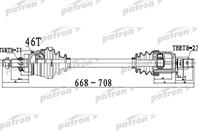 Полуось передний мост слева 27X668X60X27 ABS:46T H