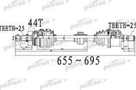 Полуось передний мост слева 25X655X71 8X25 ABS:44T