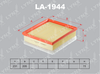LA-1944 Фильтр воздушный BMW 114D-125D(F20/1) 10] / 218D-228(F22/3) 14] / 316D-325D(F30-35) 11] / 4...