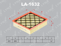 LA-1632 Фильтр воздушный FORD Focus II 2.5T 05] / Kuga 2.5 09] / Mondeo 2.5 07] / S-Max 2.5 06]  VO...
