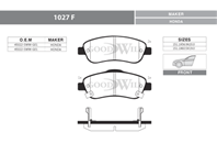 1027 F GW колодка передняя HONDA CR-V