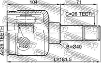 ШРУС внутр левый 26x40x26 FORD TRANSIT FY 2000-2006 2111-FY26LH