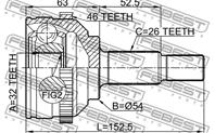 2010-SEBA46_ШРУС НАРУЖНЫЙ 32X54X26 CHRYSLER SEBRING (JR) 2001-2006 2010-SEBA46 FEBEST