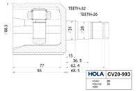 ШРУС  внутренний  левый/правый  26/32 шл