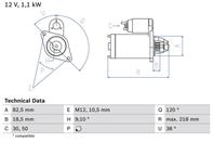 Стартер 12v  1.1kw