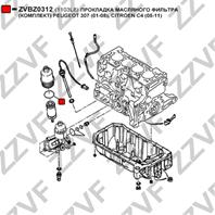 Прокладка масляного фильтра (комплект) peugeot 307 (01-08)  citroen c4 (05-11)