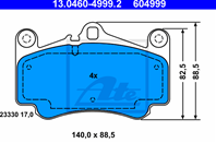 13.0460-4999.2_!колодки дисковые п. Porsche 911 3.6GT3 99-03/3.6T 4 00-03