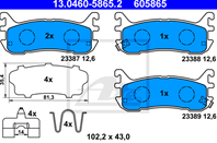 Колодки тормозные дисковые задн  MAZDA: MX-5 I 1.6/1.8 89-98  MX-5 II 1.6 16V/1.8/1.8 16V 98-05