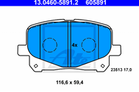 13.0460-5891.2_=P83040=224550=D2197-01 !колодки дисковые п. Toyota Previa ACR3 2.0 D-4D/2.4 16V 00&gt