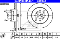 Диск торм hon civic 1.4/1.6/1.7ctdi 01-05 зад не вент 260x9