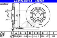 Диск торм audi a4/a5/a6/a8/q5 1.8tfsi/fsi-6.3w12/2.0tdi-4.2tdi 07- зад вент 330x22 (с электроручн)