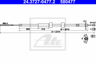 Трос ручника mer g-klasse w461 90-/w463 90- r l=23